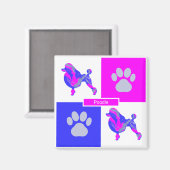 Podle Silhouette Dog & Paw Pink and Blue Square Magneet (Voorkant / Achterkant)