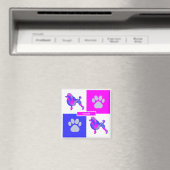 Podle Silhouette Dog & Paw Pink and Blue Square Magneet (Insitu (Vaatwasser))