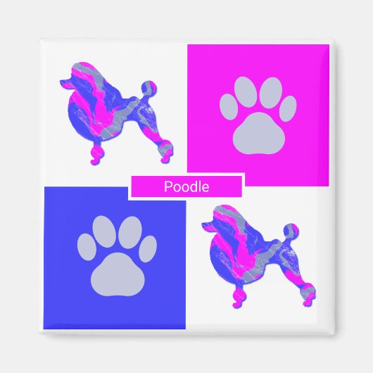 Podle Silhouette Dog & Paw Pink and Blue Square Magneet (Voorkant)