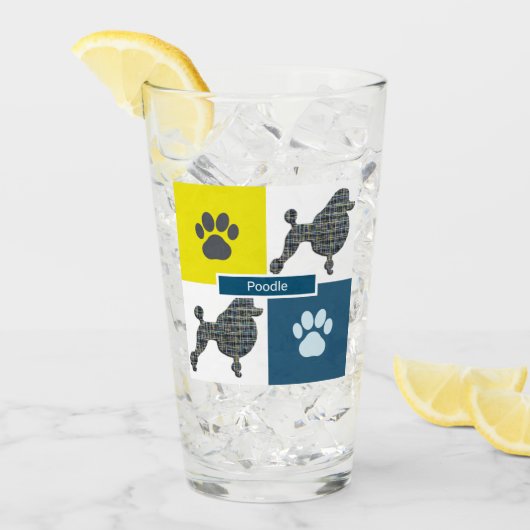 Podle Silhouette Dog & Paw Yellow & Blue Grid Glas (Voorkant ijs)