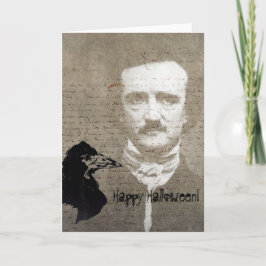 Poe And The Raven Grunge Digital Art, Halloween Kaart