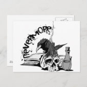 Poe Nevermore Raven Skull & Book Briefkaart (Voorkant / Achterkant)