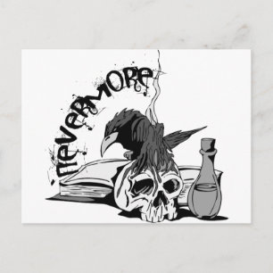 Poe Nevermore Raven Skull & Book Briefkaart