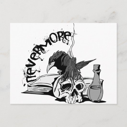 Poe Nevermore Raven Skull & Book Briefkaart (Voorkant)