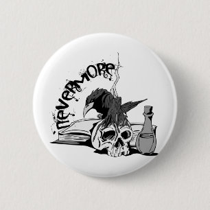 Poe Nevermore Raven Skull & Book Ronde Button 5,7 Cm