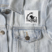 Poe Nevermore Raven Skull & Book Vierkante Button 5,1 Cm (In situ)