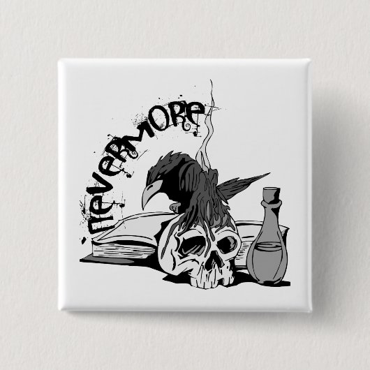 Poe Nevermore Raven Skull & Book Vierkante Button 5,1 Cm (Voorkant)