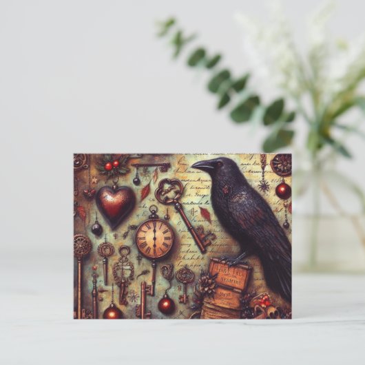 Poe Raven Collage Briefkaart (Staand voorkant)