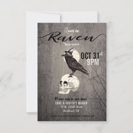 Poe Raven Halloween Uitnodiging (Voorkant)