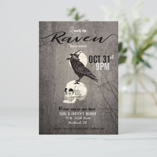 Poe Raven Halloween Uitnodiging (Staand voorkant)