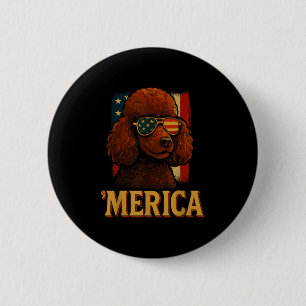 Poedel 4 juli _ Patriotic Merica Dog Independance Ronde Button 5,7 Cm