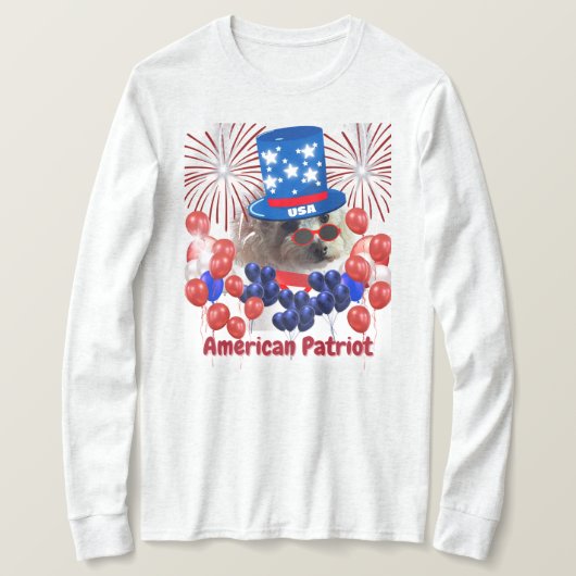Poedel Amerikaanse Patriot T-shirt met lange mouwe (Design voorkant)