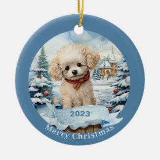 poedel art witte hond huisdier keramisch ornament