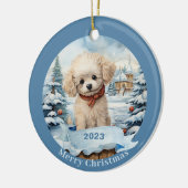 poedel art witte hond huisdier keramisch ornament (Links)