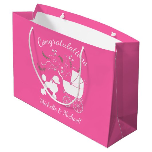 Poedel Baby shower Roze Groot Cadeauzakje (Achterkant Gekanteld)