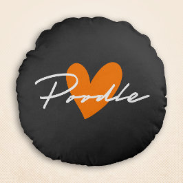 Poedel Chic & Fancy Script Grijs w / Oranje Hart Rond Kussen