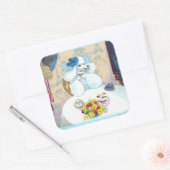 Poedel Cupcake Tea Party Vierkante Sticker (Envelop)