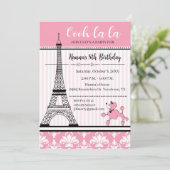 Poedel & Eiffeltoren Thema Verjaardag Uitnodiging (Staand voorkant)