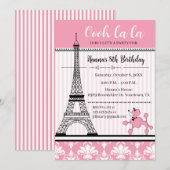 Poedel & Eiffeltoren Thema Verjaardag Uitnodiging (Voorkant / Achterkant)