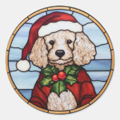 Poedel Glas in lood Kerst Ronde Sticker (Voorkant)