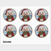 Poedel Glas in lood Kerst Ronde Sticker (Vel)