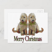 Poedel, Gouden Doodle Paar Kerstmis: Kunst Feestdagenkaart (Voorkant / Achterkant)