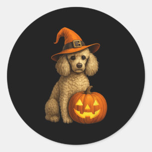 Poedel Halloween Pompoen Heks Pet Dog Art Familie Ronde Sticker