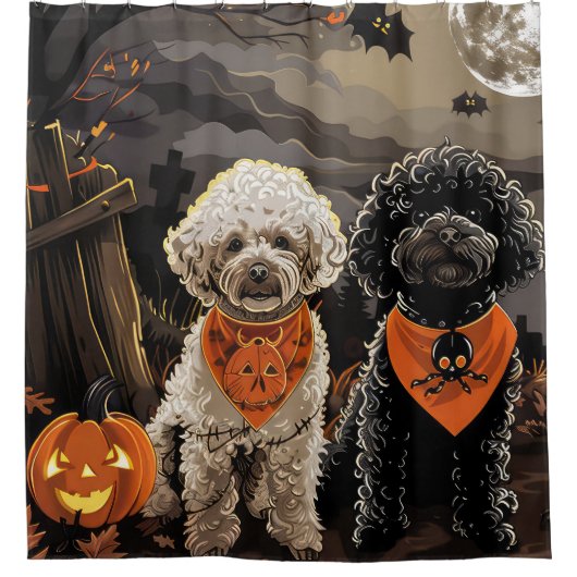 Poedel Halloween Spooky Douchegordijn (Voorkant)