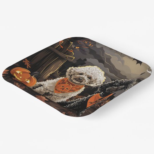 Poedel Halloween Spooky Papieren Bordje (Gebogen)