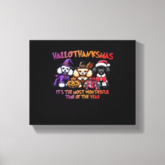 Poedel Halloween Thanksgiving Christmas Classic T- Canvas Afdruk (Voorkant)
