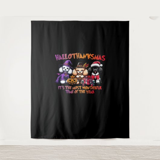Poedel Halloween Thanksgiving Christmas Classic T- Wandkleed (Voorkant)