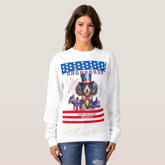 Poedel Happy 4th van juli Amerika Onafhankelijkhei Trui (Voorkant volledig)