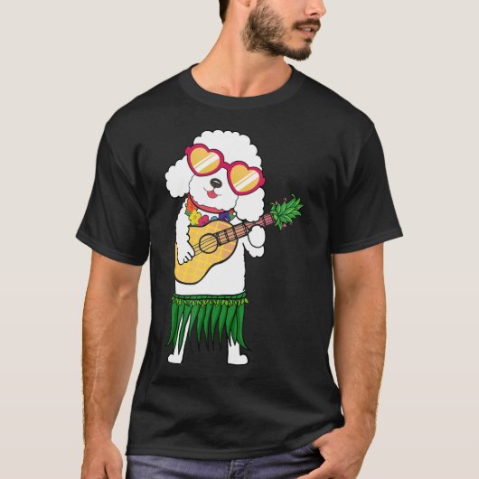 Poedel Hawaïaans Kostuum Spelen Ukulele Zomer Gif T-shirt (Voorkant)