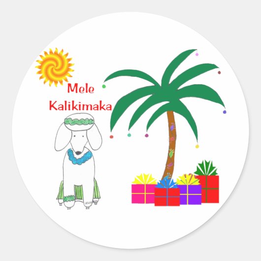 Poedel Hawaïaanse Kerstmis Ronde Sticker (Voorkant)