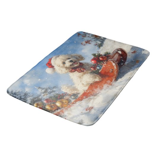 Poedel Hond in Sledge Laat het Sneeuw Kerstmis Badmat (Gekanteld)