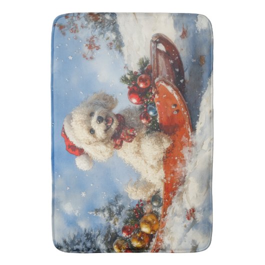 Poedel Hond in Sledge Laat het Sneeuw Kerstmis Badmat (Voorkant Verticaal)