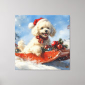 Poedel Hond in Sledge Laat het Sneeuw Kerstmis Canvas Afdruk (Voorkant)