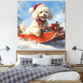 Poedel Hond in Sledge Laat het Sneeuw Kerstmis Canvas Afdruk (Insitu (Slaapkamer))