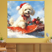 Poedel Hond in Sledge Laat het Sneeuw Kerstmis Canvas Afdruk (Insitu (Woonkamer))