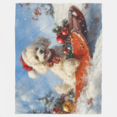 Poedel Hond in Sledge Laat het Sneeuw Kerstmis Fleece Deken (Voorkant)