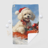 Poedel Hond in Sledge Laat het Sneeuw Kerstmis Golfhanddoek (Insitu)
