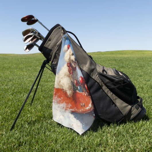 Poedel Hond in Sledge Laat het Sneeuw Kerstmis Golfhanddoek (Groen)