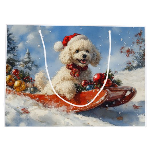 Poedel Hond in Sledge Laat het Sneeuw Kerstmis Groot Cadeauzakje (Achterkant)