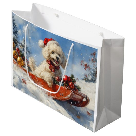 Poedel Hond in Sledge Laat het Sneeuw Kerstmis Groot Cadeauzakje (Voorkant Gekanteld)