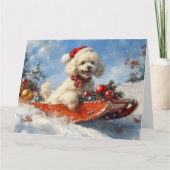 Poedel Hond in Sledge Laat het Sneeuw Kerstmis Kaart (Voorkant)