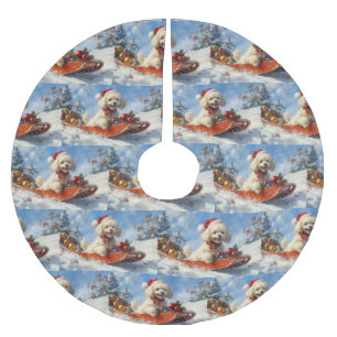 Poedel Hond in Sledge Laat het Sneeuw Kerstmis Kerstboom Rok