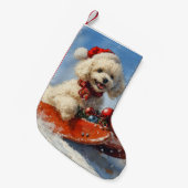 Poedel Hond in Sledge Laat het Sneeuw Kerstmis Kleine Kerstsok (Voorkant (Hangend))