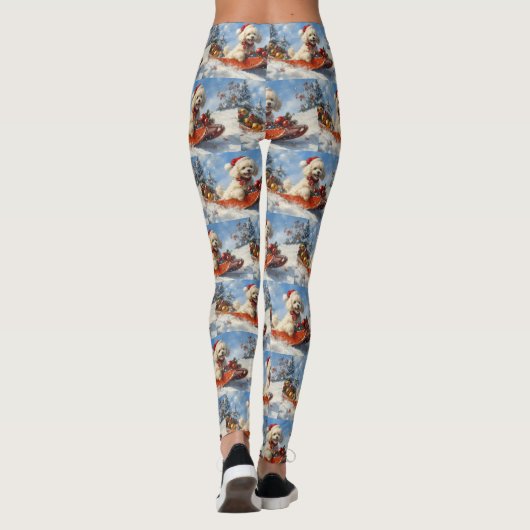 Poedel Hond in Sledge Laat het Sneeuw Kerstmis Leggings (Achterkant)