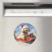 Poedel Hond in Sledge Laat het Sneeuw Kerstmis Magneet (Insitu (Vaatwasser))