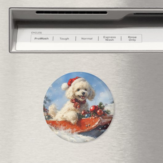 Poedel Hond in Sledge Laat het Sneeuw Kerstmis Magneet (Insitu (Vaatwasser))
